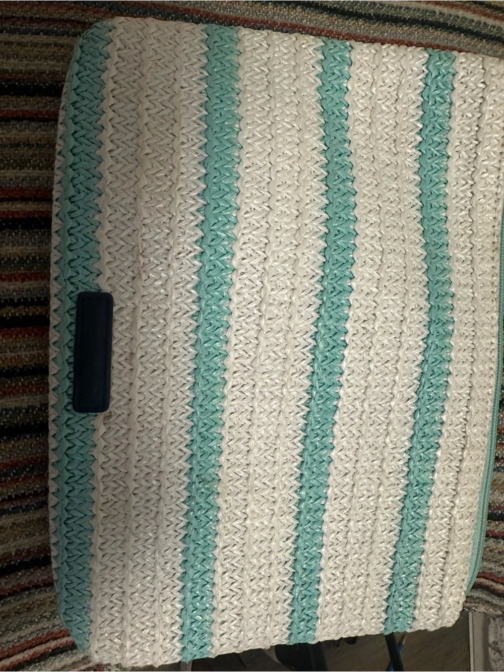 Vera Bradley White and Light Blue Striped Turtle Wristlet